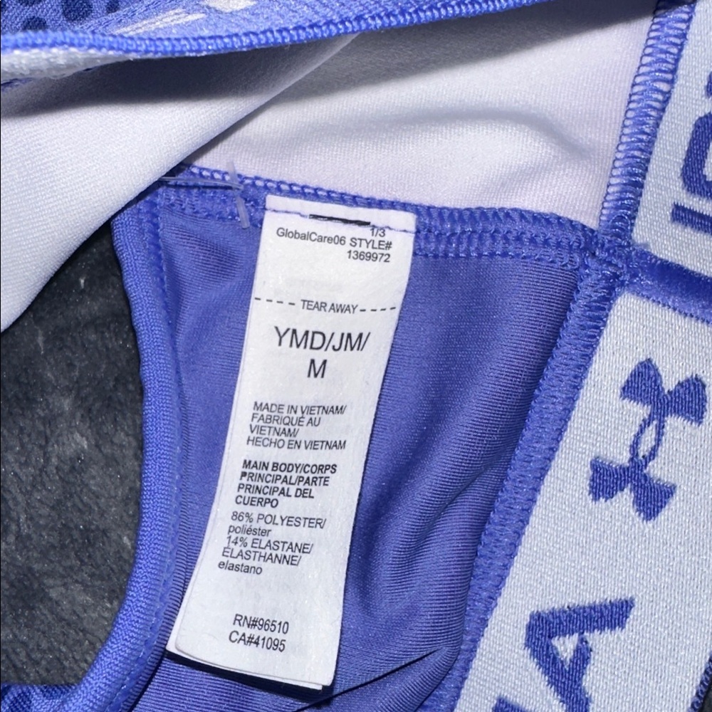 NWT Under Armour Girls Printed Purple Cross Back Sports Bra (M) - Picture 7 of 7